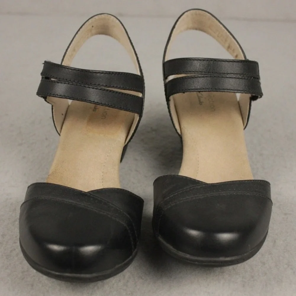 Clarks Collection Cottagecore Twee Slingback‎ Heels Black Leather Womens 8M